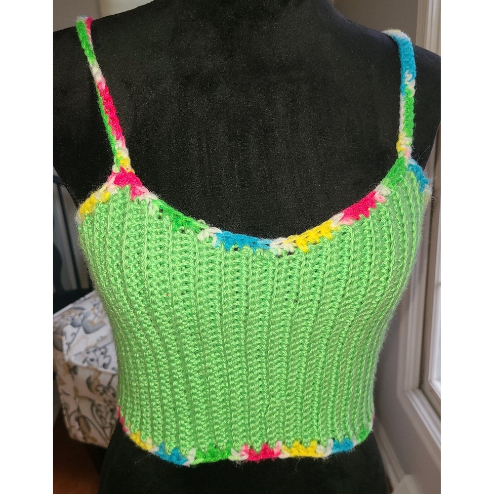 Handmade Crochet Tank Top Summer Festival Sz small Lime Green new